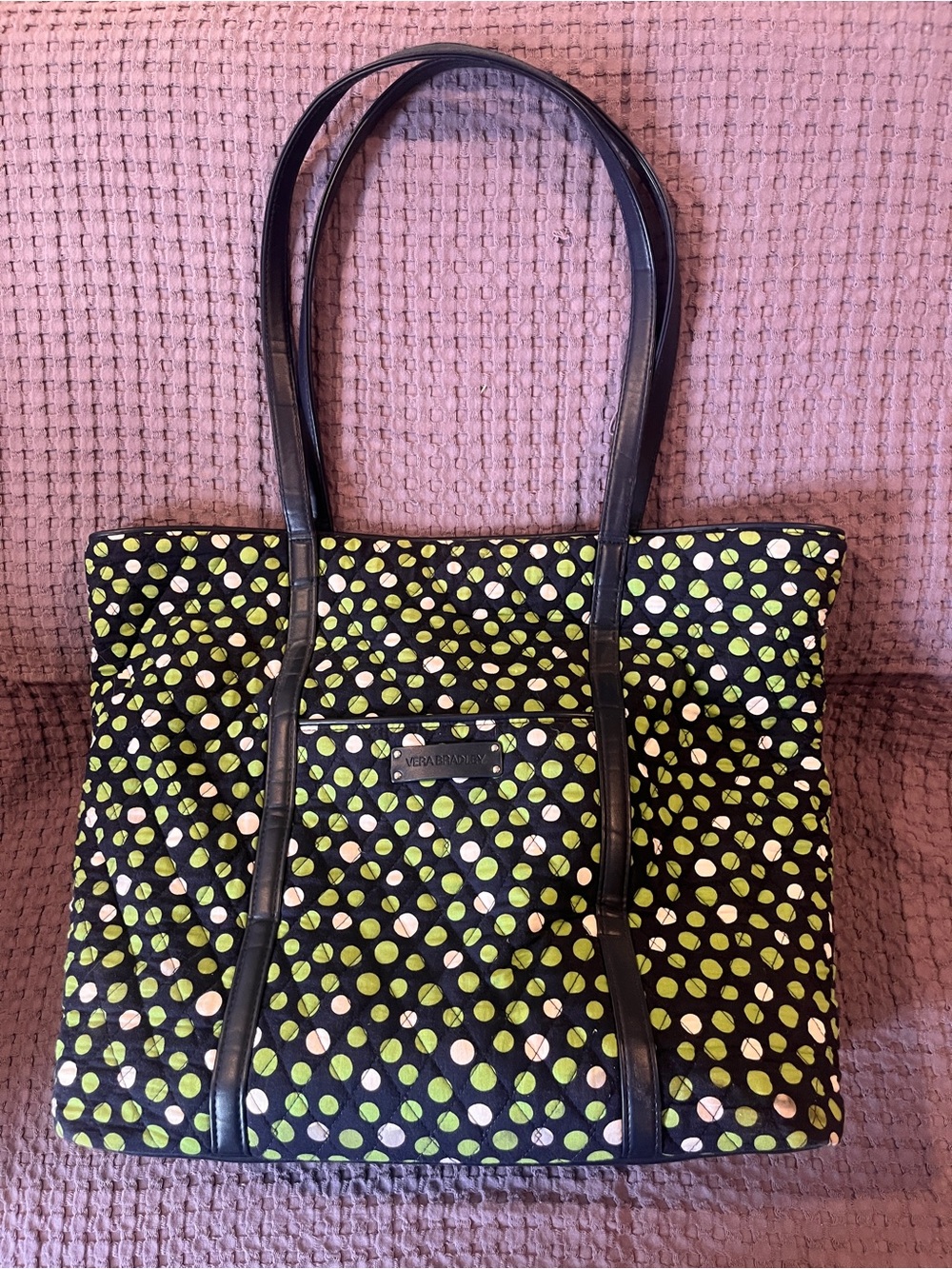 Vera Bradley Retired 2015 Lucky You Dots Trimmed Vera Tote BAG PRISTINE